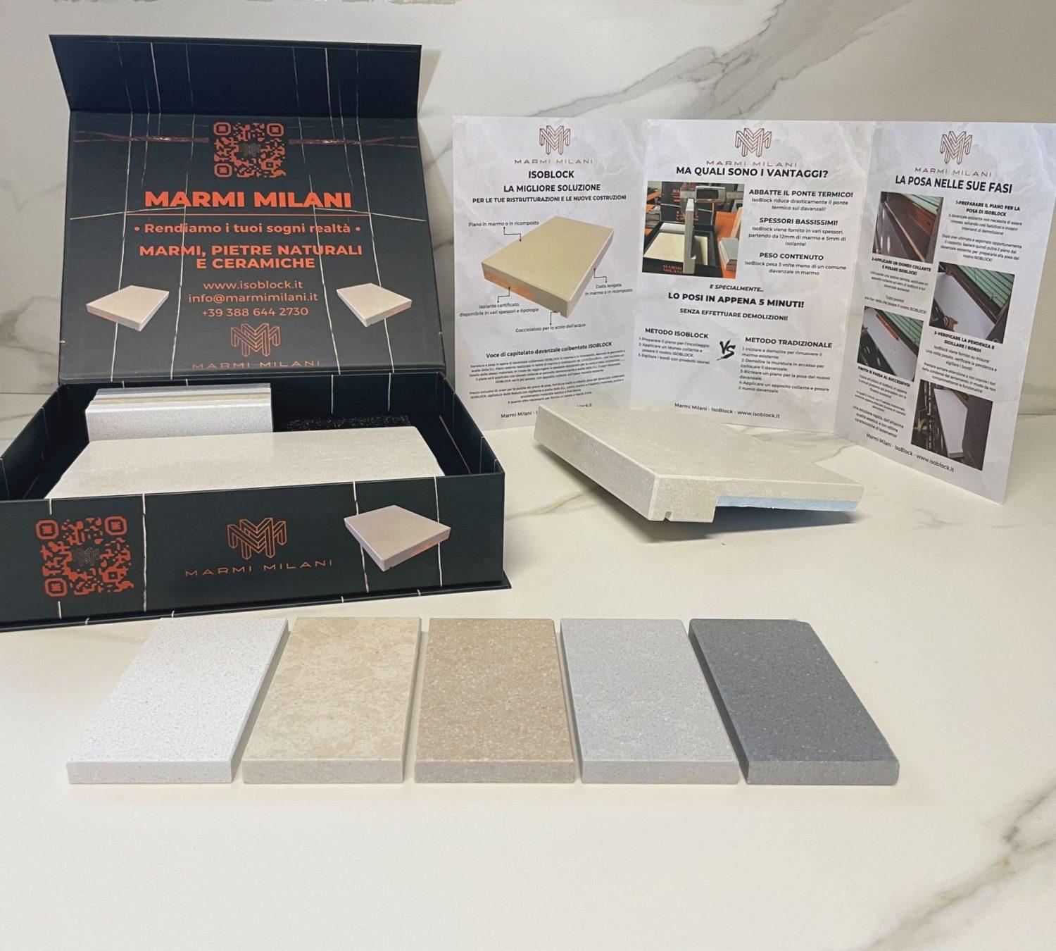 Kit campioni IsoBlock con le colorazioni disponibili e la documentazione tecnica
